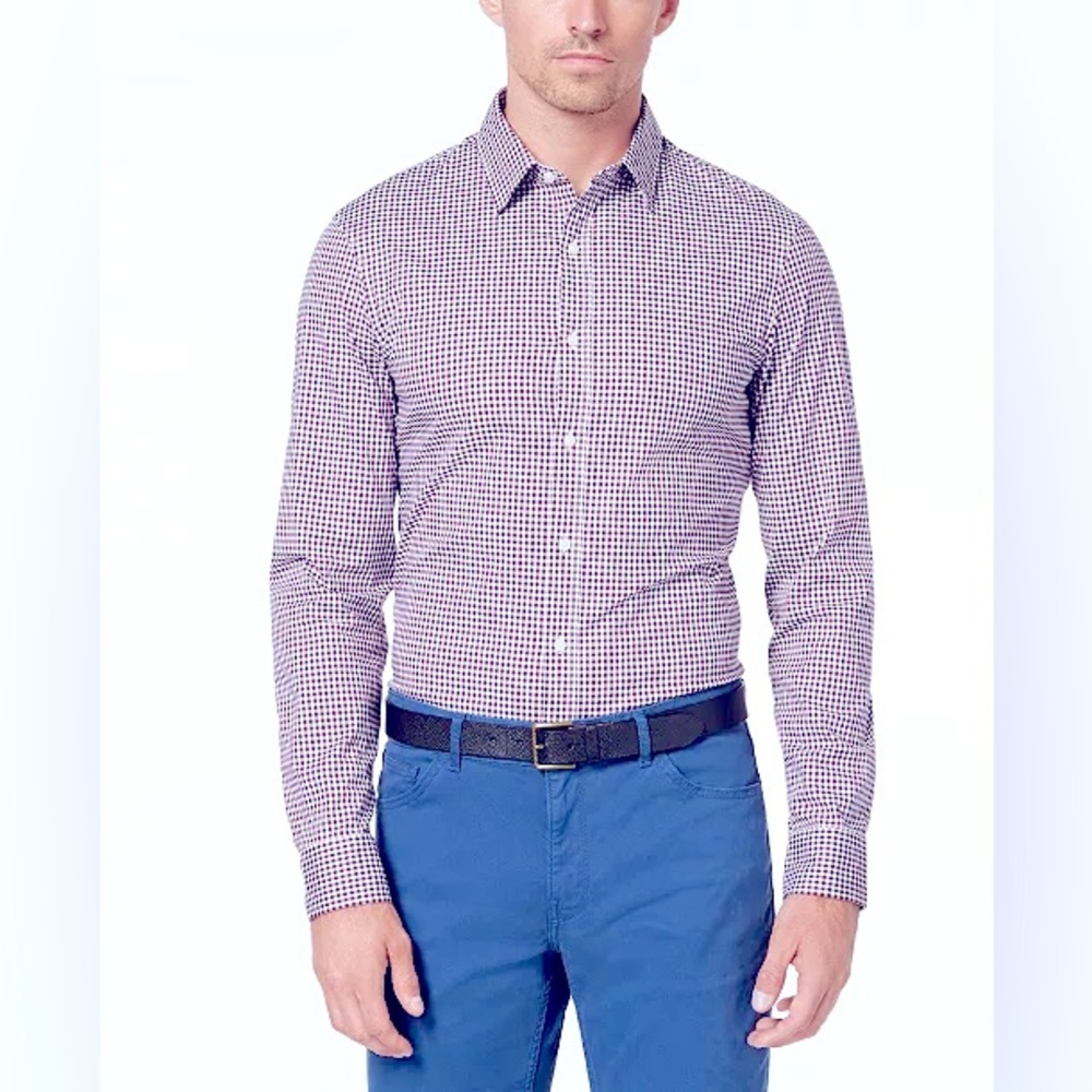 Michael Kors Men's Purple Checkered Button Down Shirt